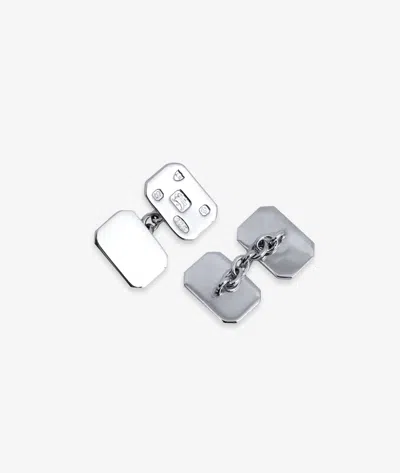 Larusmiani Rectangular Plain Cufflinks With Engraved Symbols Cufflinks In Silver