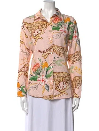 Pre-owned Las Surenas Animal Print Long Sleeve Button-up Top W/ Tags In Pink