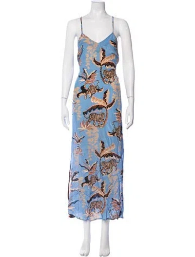 Pre-owned Las Surenas Animal Print Midi Length Dress In Blue