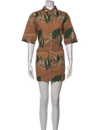 Pre-owned Las Surenas Animal Print Mini Dress In Brown