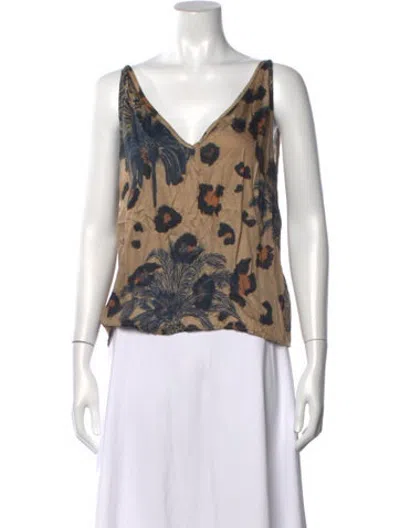 Pre-owned Las Surenas Animal Print V-neck Top In Blue