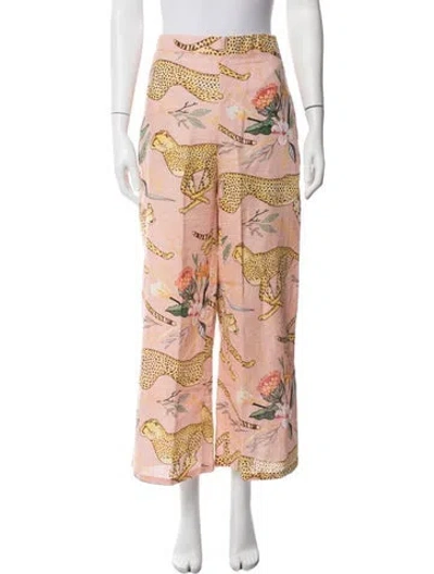 Pre-owned Las Surenas Animal Print Wide Leg Pants W/ Tags In Pink