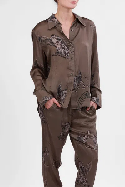 Las Surenas Astrology Button-down Shirt In Olive Green In Burgundy