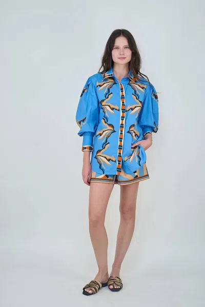 Las Surenas Bali Tiger Ocean Shirt In Blue In Multi