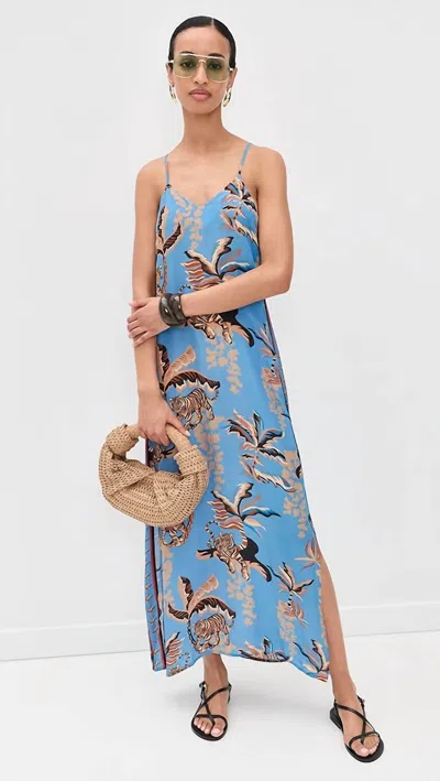 Las Surenas Bali Tiger Ocean Silk Dress In Blue