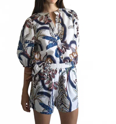 Las Surenas Balloon Puffed Sleeve Top In Tiger In Multi