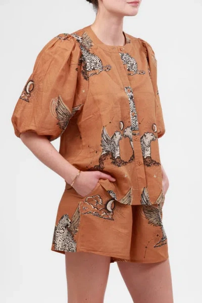 Las Surenas Balloon Shirt Astrology In Brown
