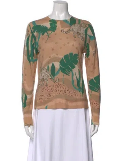 Pre-owned Las Surenas Cashmere Animal Print Top In Neutral
