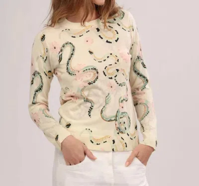Las Surenas Cashmere Crewneck Sweater In Full Snakes In Animal Print