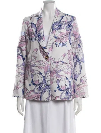 Pre-owned Las Surenas Floral Print Blazer In Purple