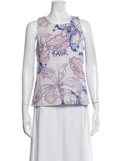 Pre-owned Las Surenas Floral Print Crew Neck Top In Multicolor