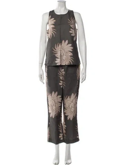 Pre-owned Las Surenas Floral Print Pant Set In Neutrals