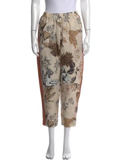 Pre-owned Las Surenas Floral Print Straight Leg Pants In Orange