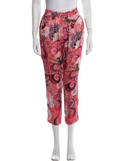 Pre-owned Las Surenas Floral Print Straight Leg Pants In Red