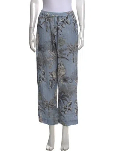 Pre-owned Las Surenas Floral Print Wide Leg Pants In Blue