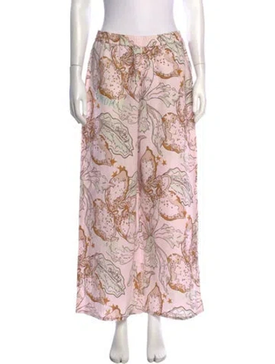 Pre-owned Las Surenas Floral Print Wide Leg Pants In Pink