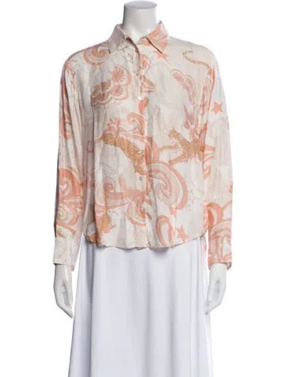 Pre-owned Las Surenas Graphic Print Long Sleeve Button-up Top In Pink