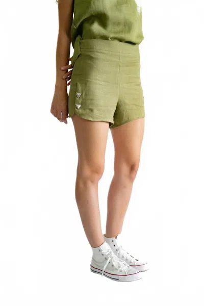 Las Surenas High Waist Linen Shorts In Green