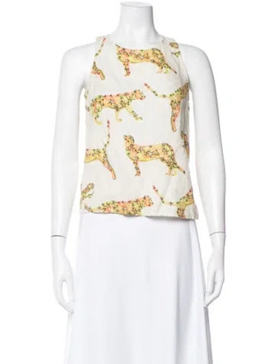 Pre-owned Las Surenas Linen Animal Print Top In Neutrals
