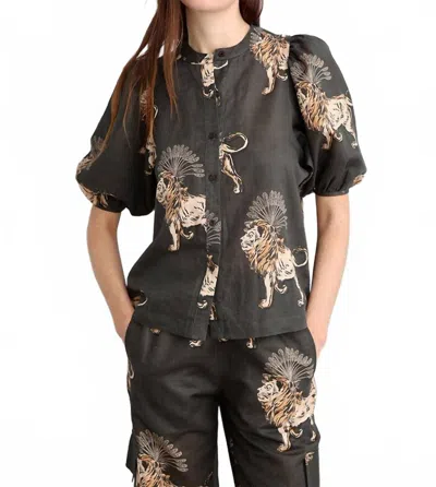 Las Surenas Lion Palms Balloon Shirt In Dark Warm Grey In Black