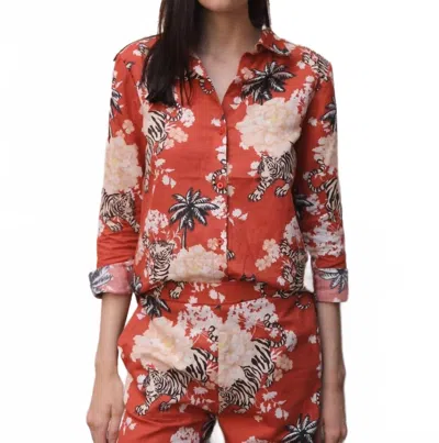 Las Surenas Long Sleeve Silk Top In Red In Multi