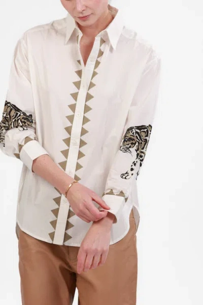 Las Surenas Poplin Shirt Snow Leopard In White