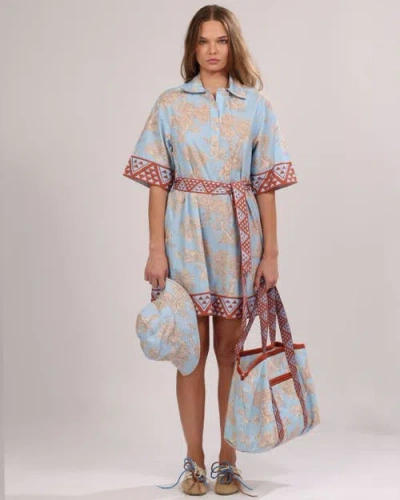 Las Surenas Poplin Short Dress Africa In Blue