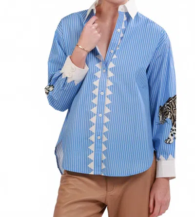 Las Surenas Poplin Snow Leopard Shirt In Light Blue