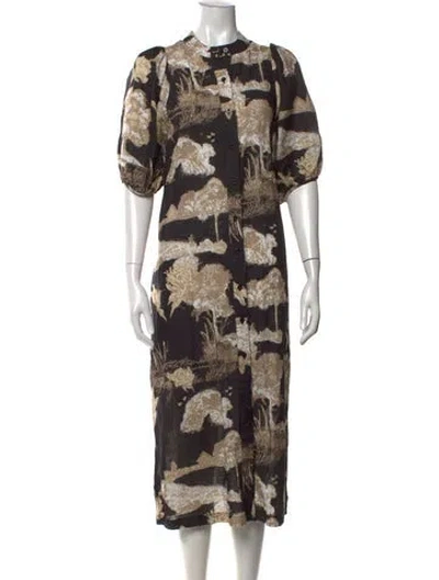 Pre-owned Las Surenas Printed Midi Length Dress In Neutrals