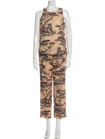 Pre-owned Las Surenas Printed Pant Set In Orange