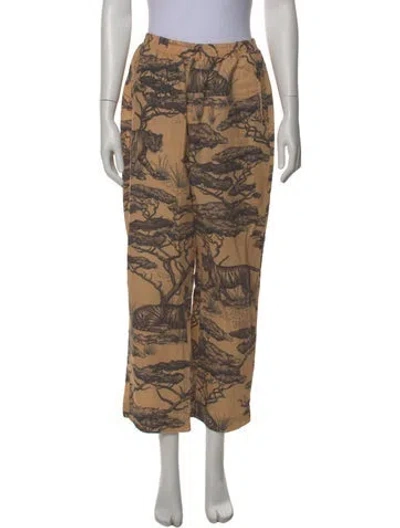 Pre-owned Las Surenas Printed Wide Leg Pants In Orange