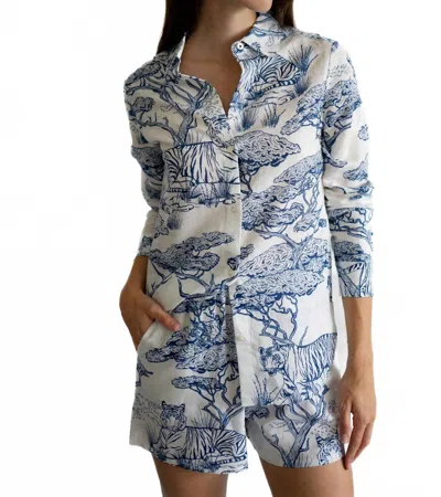 Las Surenas Safari Shirt In White In Blue