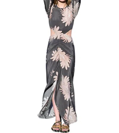 Las Surenas Silk Long Dress In Greek Tiger Grey In Black