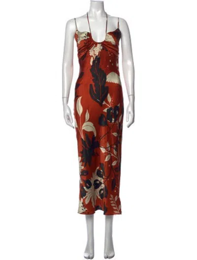 Pre-owned Las Surenas Silk Midi Length Dress In Orange