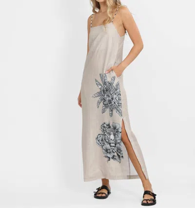 LAS SURENAS TIGER BLOOM LONG DRESS IN BEIGE