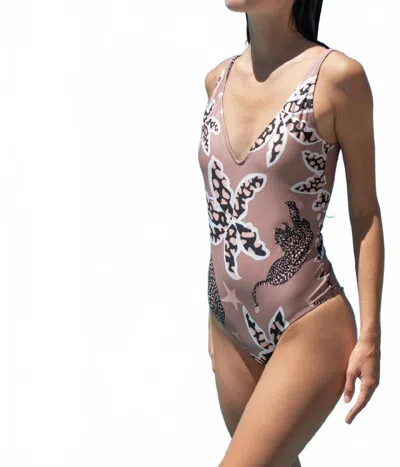 Las Surenas V-neck Leopard Swimsuit In Beige In Multi