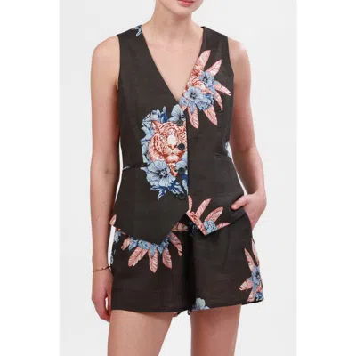Las Surenas Vest Tiger Bloom In Black