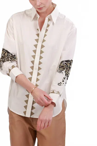 Las Surenas Women's Poplin Shirt In Snow Leopard White
