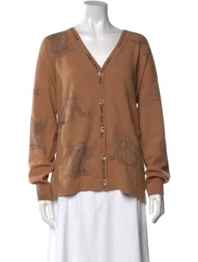 Pre-owned Las Surenas Wool Graphic Print Sweater In Brown