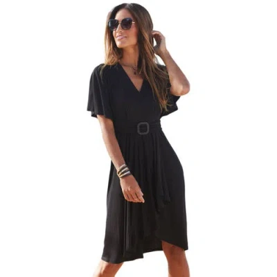 Lascana Belted Asymmetrical Dress In Black