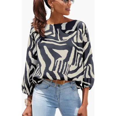 Lascana Boat Neck Balloon Sleeve Blouse In Black