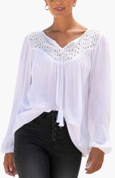 Lascana Boho Eyelet Blouse In Neutral