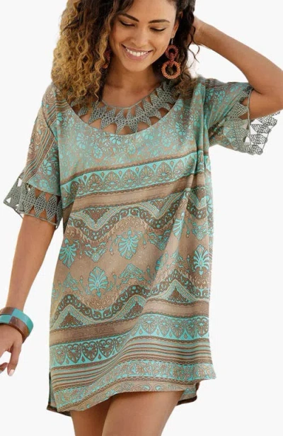 Lascana Boho Print Cover Up Turquoise Print In Green