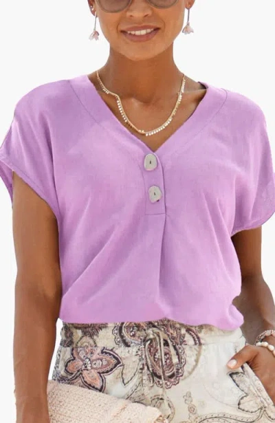 Lascana Button Detail Blouse In Purple