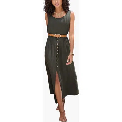 Lascana Button Detail Front Slit Dress In Green