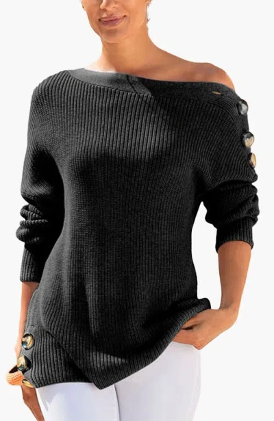 Lascana Button Detail Sweater In Black