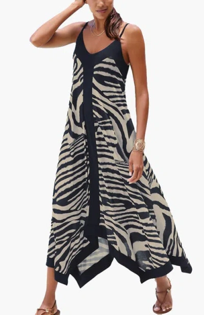 Lascana Color Block Trim Print Dress In Blue