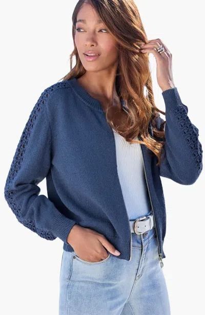 Lascana Crochet Bomber Jacket In Blue