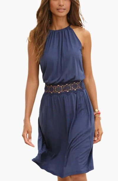 Lascana Crochet Detail Dress In Blue