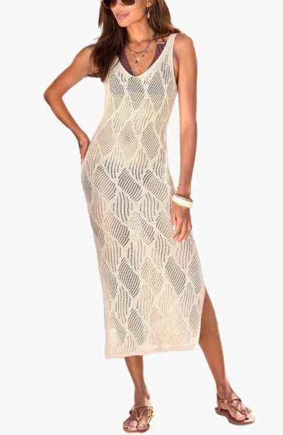 Lascana Crochet Midi Dress Cover Up In Gold